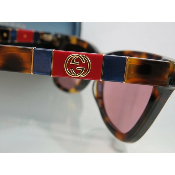 NWT GUCCI GG 0598S-003 NOVELTY HAVANA FRAME PINK LENS GG WEB LOGO SUNGLASSES main image 7